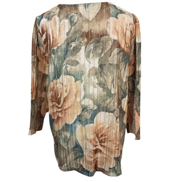 ALFRED DUNNER Artsy Floral Knit Top Blouse Medium Yellow Green Bloom Comfort - Picture 3 of 7